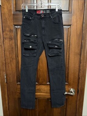 Demolition Denim MFG Men's Straight Cargo Jeans in Black